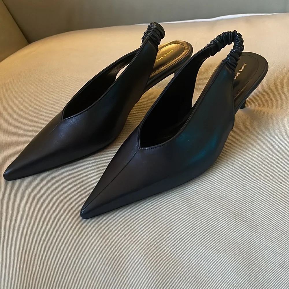 Anine Bing Sleek Black Slingback Heels - Picture 4 of 14